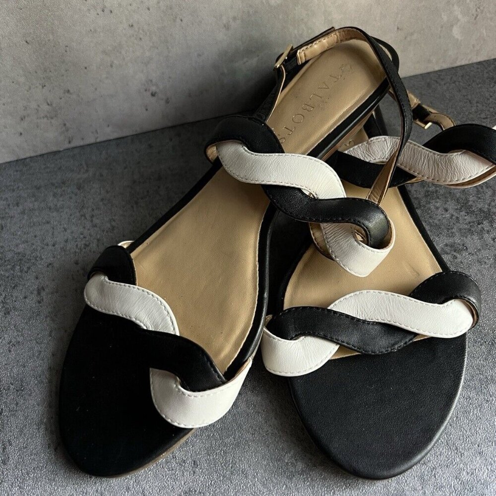 Talbots Black and White Braided Leather Slingback Sandals - Picture 6 of 16